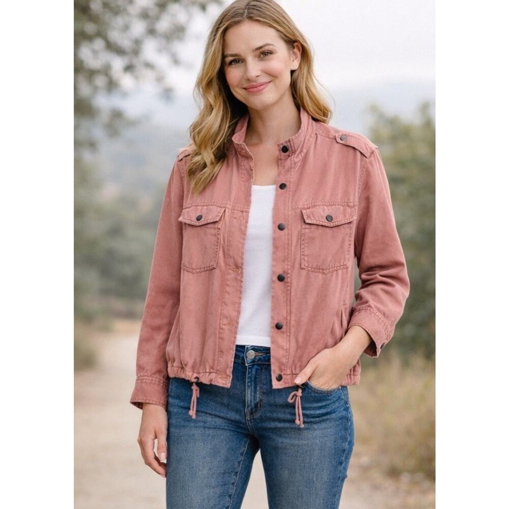 Rails Collins Military Jacket Women’s L Utility Dust Rose Full Zip Tencel Linen